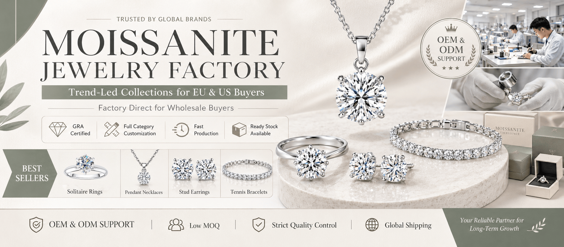 Moissanite Jewelry Factory - Trend-Led Collections for EU & US Buyers - Factory Direct for Wholesale Buyers - OEM & ODM Support
